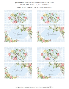 TRI-BLU-5-B1530 - TRIANON - BLUE - TENT PLACE CARDS - AVERY 5913 - LETTER: TRI-BLU-5-B1530 - TRIANON - BLUE - PLACE CARDS