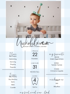 GIN-BLU-7-B1590 - GINGHAM - BLUE - MILESTONE SIGN - 18" x 24": GIN-BLU-7-B1590 - GINGHAM - BLUE - MILESTONE SIGN