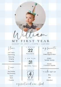 GIN-BLU-7-B1590 - GINGHAM - BLUE - MILESTONE SIGN - A3: GIN-BLU-7-B1590 - GINGHAM - BLUE - MILESTONE SIGN