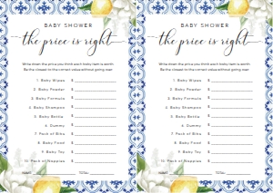 MED-BLU-10-B269 - THE MED - LEMONS - BABY SHOWER PRICE IS RIGHT - A4: MED-BLU-10-B279 - THE MED - LEMONS - BABY SHOWER GAMES BUNDLE