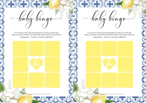 MED-BLU-10-B276 - THE MED - LEMONS - BABY SHOWER 9 SQUARE BINGO GAME - A4: MED-BLU-10-B279 - THE MED - LEMONS - BABY SHOWER GAMES BUNDLE