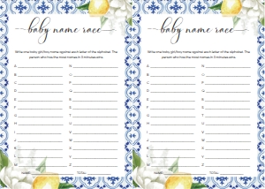 MED-BLU-10-B274 - THE MED - LEMONS - BABY NAME RACE GAME - LETTER: MED-BLU-10-B279 - THE MED - LEMONS - BABY SHOWER GAMES BUNDLE