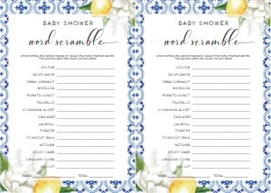 MED-BLU-10-B273 - THE MED - LEMONS - BABY SHOWER WORD SCRAMBLE GAME - LETTER: MED-BLU-10-B279 - THE MED - LEMONS - BABY SHOWER GAMES BUNDLE