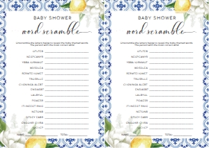 MED-BLU-10-B273 - THE MED - LEMONS - BABY SHOWER WORD SCRAMBLE GAME - A4: MED-BLU-10-B279 - THE MED - LEMONS - BABY SHOWER GAMES BUNDLE