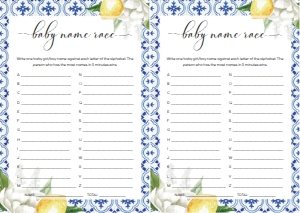 MED-BLU-10-B274 - THE MED - LEMONS - BABY NAME RACE GAME - A4: MED-BLU-10-B279 - THE MED - LEMONS - BABY SHOWER GAMES BUNDLE