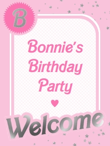 BAR-PNK-3-B1545 - BARBIE - PINK SILVER - WELCOME SIGN - 18" x 24": BAR-PNK-3-B2582 - BARBIE - PINK SILVER - WELCOME SIGN