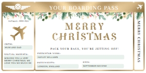 MER-WHT-1-B1618 - MERRIMENT CHRISTMAS - WHITE - CHRISTMAS BOARDING PASS - 4" x 8": MER-WHT-1-B1618 - MERRIMENT CHRISTMAS - WHITE - CHRISTMAS BOARDING PASS