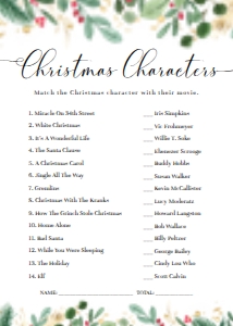 MER-WHT-10-B1621 - MERRIMENT CHRISTMAS - WHITE - CHRISTMAS MOVIE CHARACTERS GAME - 5" x 7": MER-WHT-10-B1621 - MERRIMENT CHRISTMAS - WHITE - CHRISTMAS MOVIE CHARACTERS GAME