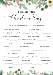 MER-WHT-10-B1623 - MERRIMENT CHRISTMAS - WHITE - CHRISTMAS SONGS GAME - 5" x 7": MER-WHT-10-B1623 - MERRIMENT CHRISTMAS - WHITE - CHRISTMAS SONGS GAME