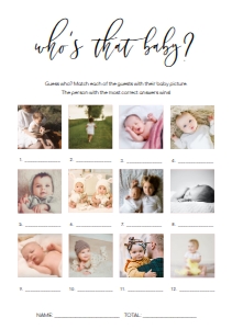 LUC-WHT-10-B1626 - LUCAS SCRIPT - WHITE - WHO'S THAT BABY PHOTO GAME 12 PHOTOS - A5: LUC-WHT-10-B1626 - LUCAS SCRIPT - WHITE - WHO'S THAT BABY PHOTO GAME