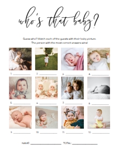 LUC-WHT-10-B1626 - LUCAS SCRIPT - WHITE - WHO'S THAT BABY PHOTO GAME - 12 PHOTOS - 8" x 10": LUC-WHT-10-B1626 - LUCAS SCRIPT - WHITE - WHO'S THAT BABY PHOTO GAME