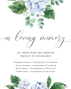 FER-BLU-7-B1627 - FERRAS BLOSSOM - BLUE - IN LOVING MEMORY SIGN - 8" x 10": FER-BLU-7-B1627 - FERRAS BLOSSOM - BLUE - IN LOVING MEMORY SIGN