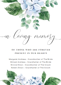 FER-BLU-7-B1627 - FERRAS BLOSSOM - BLUE - IN LOVING MEMORY SIGN - 5" x 7": FER-BLU-7-B1627 - FERRAS BLOSSOM - BLUE - IN LOVING MEMORY SIGN