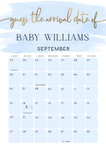 WAT-BLU-10-B1602 - WATERCOLOUR BLUE - GOLD - GUESS THE ARRIVAL DATE SIGN - A1: WAT-BLU-10-B1602 - WATERCOLOUR BLUE - GOLD - GUESS THE ARRIVAL DATE SIGN