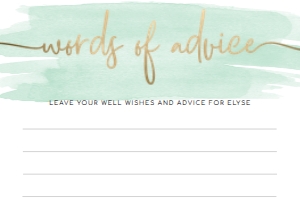 WAT-GRE-10-B192 - WATERCOLOUR GREEN - GOLD FOIL - WORDS OF ADVICE CARDS - 5.5" x 4": WAT-GRE-10-B598 - WATERCOLOUR GREEN - GOLD - BABY SHOWER GAMES BUNDLE