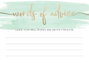 WAT-GRE-10-B192 - WATERCOLOUR GREEN - GOLD FOIL - WORDS OF ADVICE CARDS - A6: WAT-GRE-10-B598 - WATERCOLOUR GREEN - GOLD - BABY SHOWER GAMES BUNDLE
