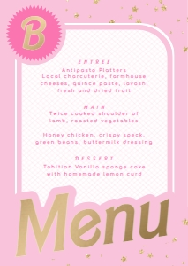 BAR-PNK-12-B1638 - BARBIE PARTY - PINK GOLD - MENU - A6: BAR-PNK-12-B1638 - BARBIE PARTY - PINK GOLD - MENU