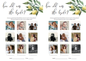 TUL-YEL-10-B1643 - TUSCAN LEMONS - YELLOW - HOW OLD WAS THE BRIDE PHOTO GAME - A4: TUL-YEL-10-B1242 - TUSCAN LEMONS - YELLOW - BRIDAL SHOWER GAMES BUNDLE