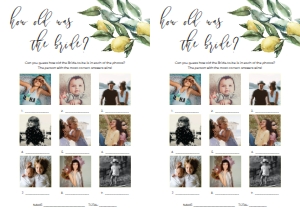 TUL-YEL-10-B1643 - TUSCAN LEMONS - YELLOW - HOW OLD WAS THE BRIDE PHOTO GAME - LETTER: TUL-YEL-10-B1242 - TUSCAN LEMONS - YELLOW - BRIDAL SHOWER GAMES BUNDLE