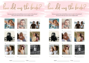 WAT-PNK-10-B1647 - WATERCOLOUR PINK - GOLD - HOW OLD WAS THE BRIDE PHOTO GAME - LETTER: WAT-PNK-10-B593 - WATERCOLOUR PINK - GOLD FOIL - BRIDAL SHOWER GAMES BUNDLE
