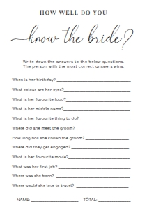 QSC-WHT-10-B1676 - QUINN SCRIPT - WHITE - HOW WELL DO YOU KNOW THE BRIDE GAME - A5: QSC-WHT-10-B1686 - QUINN SCRIPT - WHITE - BRIDAL SHOWER GAMES BUNDLE