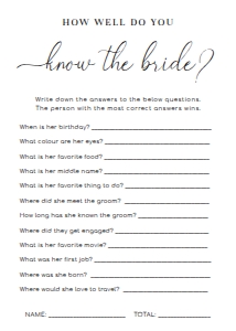QSC-WHT-10-B1676 - QUINN SCRIPT - WHITE - HOW WELL DO YOU KNOW THE BRIDE GAME - 5" x 7": QSC-WHT-10-B1686 - QUINN SCRIPT - WHITE - BRIDAL SHOWER GAMES BUNDLE