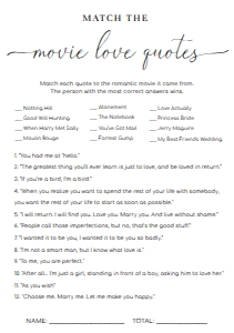 QSC-WHT-10-B1678 - QUINN SCRIPT - WHITE - MOVIE QUOTES GAME - A5: QSC-WHT-10-B1686 - QUINN SCRIPT - WHITE - BRIDAL SHOWER GAMES BUNDLE