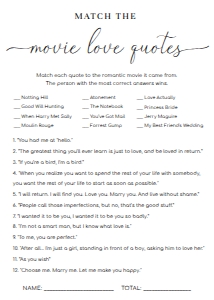 QSC-WHT-10-B1678 - QUINN SCRIPT - WHITE - MOVIE QUOTES GAME - 5" x 7": QSC-WHT-10-B1686 - QUINN SCRIPT - WHITE - BRIDAL SHOWER GAMES BUNDLE