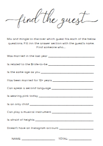 QSC-WHT-10-B1680 - QUINN SCRIPT - WHITE - FIND THE GUEST GAME - A5: QSC-WHT-10-B1686 - QUINN SCRIPT - WHITE - BRIDAL SHOWER GAMES BUNDLE