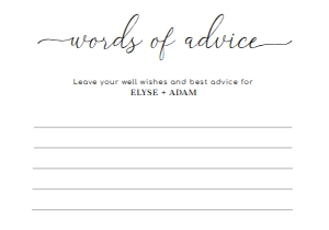QSC-WHT-10-B1683 - QUINN SCRIPT - WHITE - WORDS OF ADVICE CARD - 3.5" x 5": QSC-WHT-10-B1686 - QUINN SCRIPT - WHITE - BRIDAL SHOWER GAMES BUNDLE