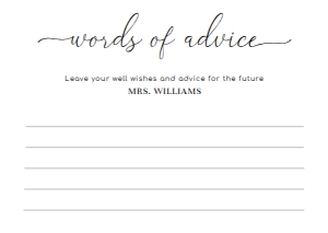 QSC-WHT-10-B1683 - QUINN SCRIPT - WHITE - WORDS OF ADVICE CARD - A6: QSC-WHT-10-B1686 - QUINN SCRIPT - WHITE - BRIDAL SHOWER GAMES BUNDLE