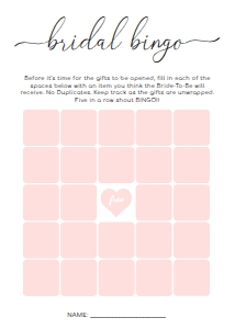 QSC-WHT-10-B1682 - QUINN SCRIPT - WHITE - BRIDAL BINGO GAME - 5" x 7": QSC-WHT-10-B1686 - QUINN SCRIPT - WHITE - BRIDAL SHOWER GAMES BUNDLE