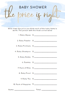 WAT-BLU-10-B228 - WATERCOLOUR BLUE - GOLD FOIL - PRICE IS RIGHT GAME - A5: WAT-BLU-10-B598 - WATERCOLOUR BLUE - GOLD - BABY SHOWER GAMES BUNDLE