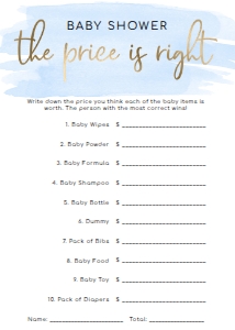 WAT-BLU-10-B228 - WATERCOLOUR BLUE - GOLD FOIL - PRICE IS RIGHT GAME - 5" x 7": WAT-BLU-10-B598 - WATERCOLOUR BLUE - GOLD - BABY SHOWER GAMES BUNDLE