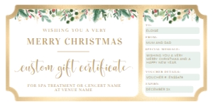 MER-WHT-1-B1707 - MERRIMENT CHRISTMAS - WHITE - CHRISTMAS GIFT CERTIFICATE - 4" x 8": MER-WHT-1-B1707 - MERRIMENT CHRISTMAS - WHITE - CHRISTMAS GIFT CERTIFICATE