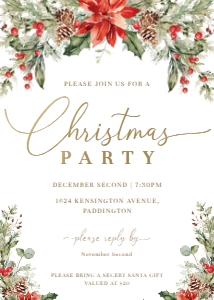 NUT-WHT-1-B1717 - NUTMEG NOEL - WHITE - CHRISTMAS PARTY INVITATION - 5" x 7": NUT-WHT-1-B1717 - NUTMEG NOEL - WHITE - CHRISTMAS PARTY INVITATION