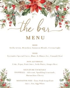 NUT-WHT-7-B1738 - NUTMEG NOEL - WHITE - CHRISTMAS BAR MENU - 8" x 10": NUT-WHT-7-B1738 - NUTMEG NOEL - WHITE - CHRISTMAS BAR MENU