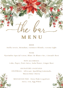 NUT-WHT-7-B1738 - NUTMEG NOEL - WHITE - CHRISTMAS BAR MENU - 5" x 7": NUT-WHT-7-B1738 - NUTMEG NOEL - WHITE - CHRISTMAS BAR MENU