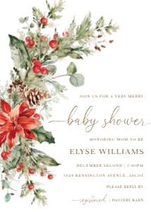 NUT-WHT-1-B1739 - NUTMEG NOEL - WHITE - CHRISTMAS BABY SHOWER INVITATION - 5" x 7": NUT-WHT-1-B1743 - NUTMEG NOEL - WHITE - CHRISTMAS BABY SHOWER INVITATION SUITE