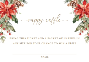 NUT-WHT-10-B1742 - NUTMEG NOEL - WHITE - CHRISTMAS RAFFLE TICKET - A7: NUT-WHT-1-B1743 - NUTMEG NOEL - WHITE - CHRISTMAS BABY SHOWER INVITATION SUITE