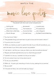WAT-PEA-10-B586 - WATERCOLOUR PEACH - GOLD FOIL - MOVIE LOVE QUOTES GAME - A5: WAT-PEA-10-B593 - WATERCOLOUR PEACH - GOLD FOIL - BRIDAL SHOWER GAMES BUNDLE