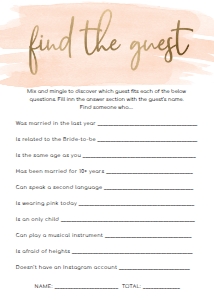 WAT-PEA-10-B589 - WATERCOLOUR PEACH - GOLD FOIL - FIND THE GUEST GAME - 5" x 7": WAT-PEA-10-B593 - WATERCOLOUR PEACH - GOLD FOIL - BRIDAL SHOWER GAMES BUNDLE