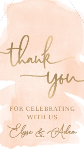 WAT-PEA-6-B329 - WATERCOLOUR PEACH - GOLD FOIL - THANK YOU FAVOUR TAGS - 8cm x 4.5cm: WAT-PEA-10-B593 - WATERCOLOUR PEACH - GOLD FOIL - BRIDAL SHOWER GAMES BUNDLE