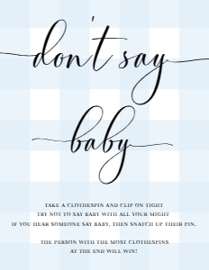 GIN-BLU-7-B579 - GINGHAM - BLUE - DON'T SAY BABY SIGN - 8.5" x 11": GIN-BLU-7-B579 - GINGHAM - BLUE - DON'T SAY BABY SIGN