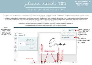 Place Cards - Editing & Download Tips: MIL-WHT-5-B3188 - MILLIE - WHITE - PLACE CARD