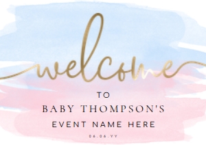WAT-PNB-3-B005 - WATERCOLOUR PINK BLUE GOLD - WELCOME SIGN - A2: WAT-PNB-3-B005 - WATERCOLOUR PINK BLUE GOLD - WELCOME SIGN