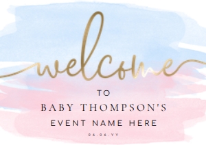 WAT-PNB-3-B005 - WATERCOLOUR PINK BLUE GOLD - WELCOME SIGN - A1: WAT-PNB-3-B005 - WATERCOLOUR PINK BLUE GOLD - WELCOME SIGN