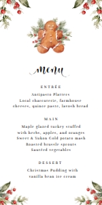 NUT-WHT-12-B1771 - NUTMEG NOEL - GINGERBREAD - WHITE - MENU - 4" x 8": NUT-WHT-12-B1771 - NUTMEG NOEL - GINGERBREAD - WHITE - MENU