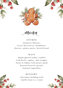 NUT-WHT-12-B1771 - NUTMEG NOEL - GINGERBREAD - WHITE - MENU - 5" x 7": NUT-WHT-12-B1771 - NUTMEG NOEL - GINGERBREAD - WHITE - MENU