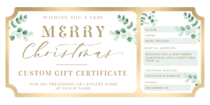 FER-GRE-14-B1778 - FERRAS BLOSSOM - GREENERY - MERRY CHRISTMAS GIFT CERTIFICATE - 4" x 8": FER-GRE-14-B1778 - FERRAS BLOSSOM - GREENERY - MERRY CHRISTMAS GIFT CERTIFICATE